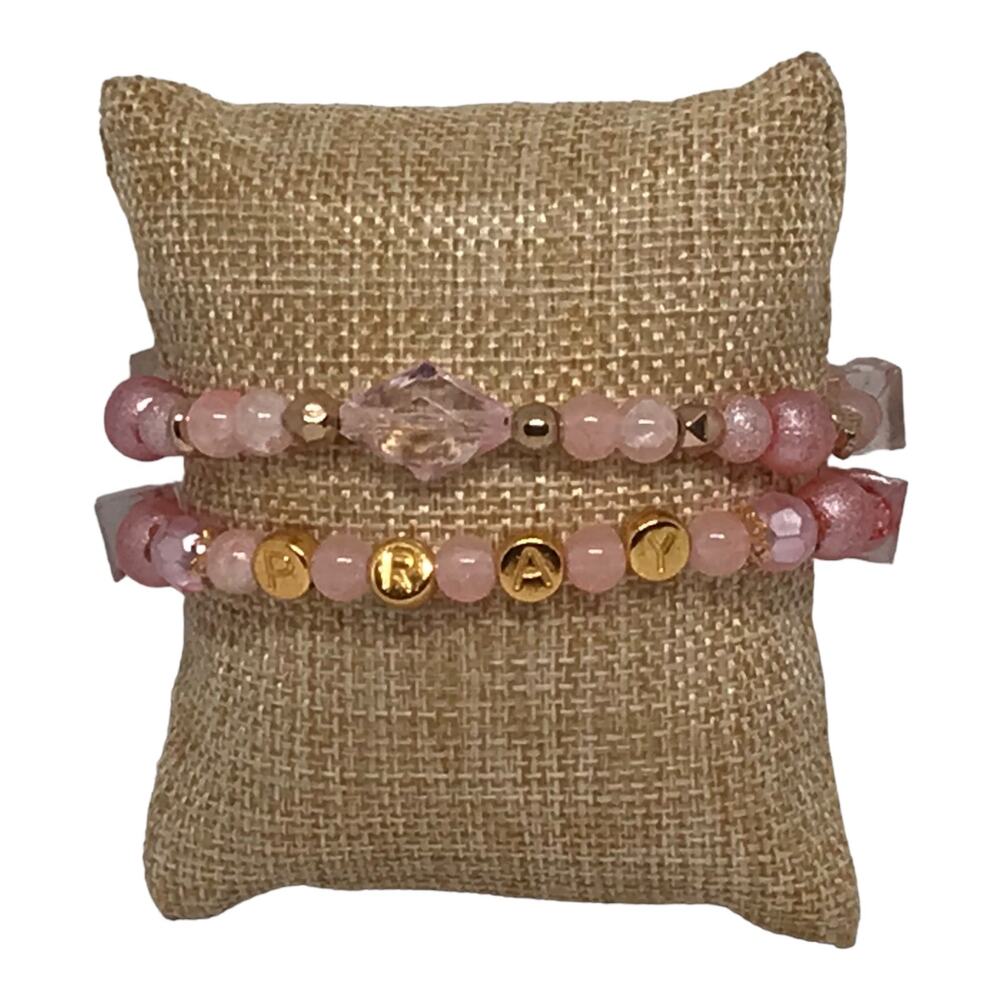 Vintage Inspired Pink Glass Handmade Bracelet Set Eclectic Design Affirmation